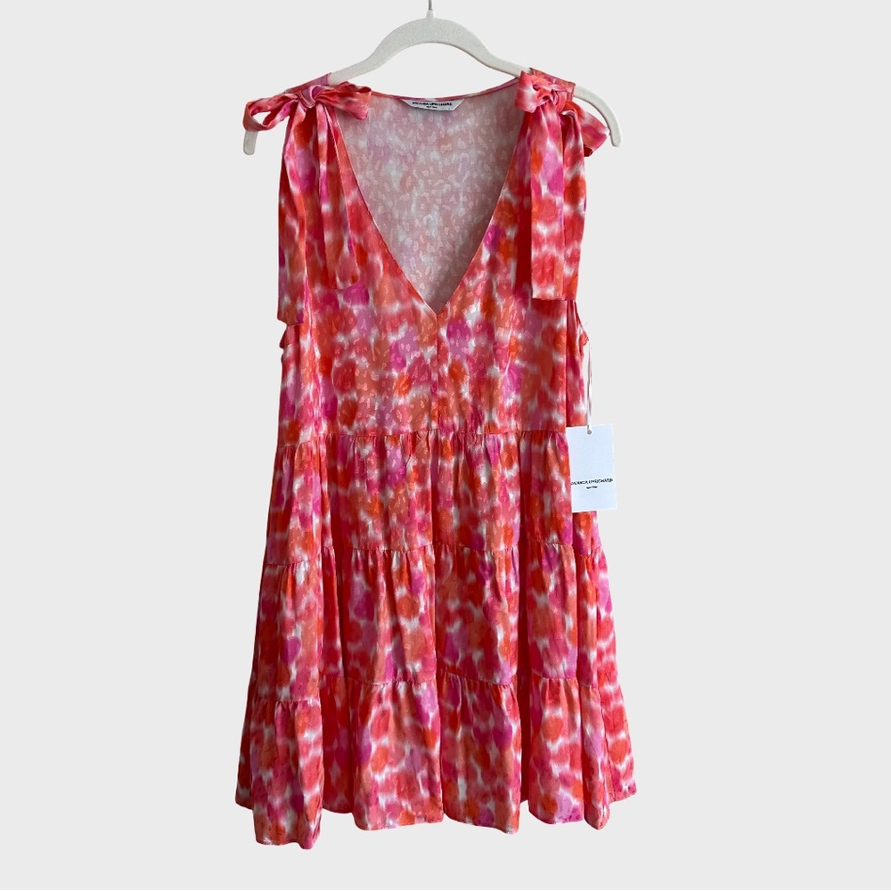 NWT Amanda Uprichard Pruitt Dress in Rosato Mini V Neck Tiered Pink Revolve L